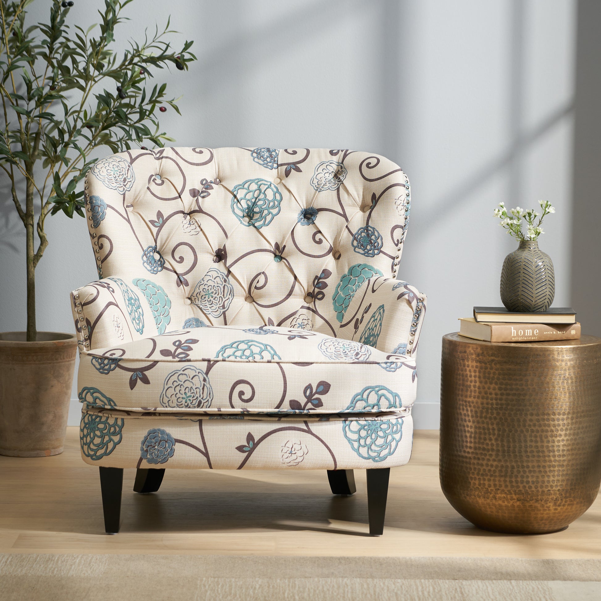 Mirod Comfy Arm Chair With Tufted Backmodern For Living Room, Bedroom And Study White Multi Fabric