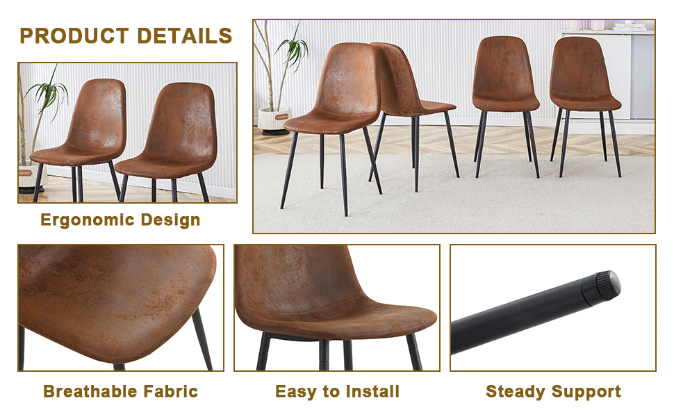Table And Chair Set. Modern Dining Table With Mdf Top And Beautiful Mdf Legs. Comes With Brown Comfortable Chair With Seat And Metal Legs. Suitable For A Wide Range Of Decorative Styles. Brown,Wood Seats 4 Mdf