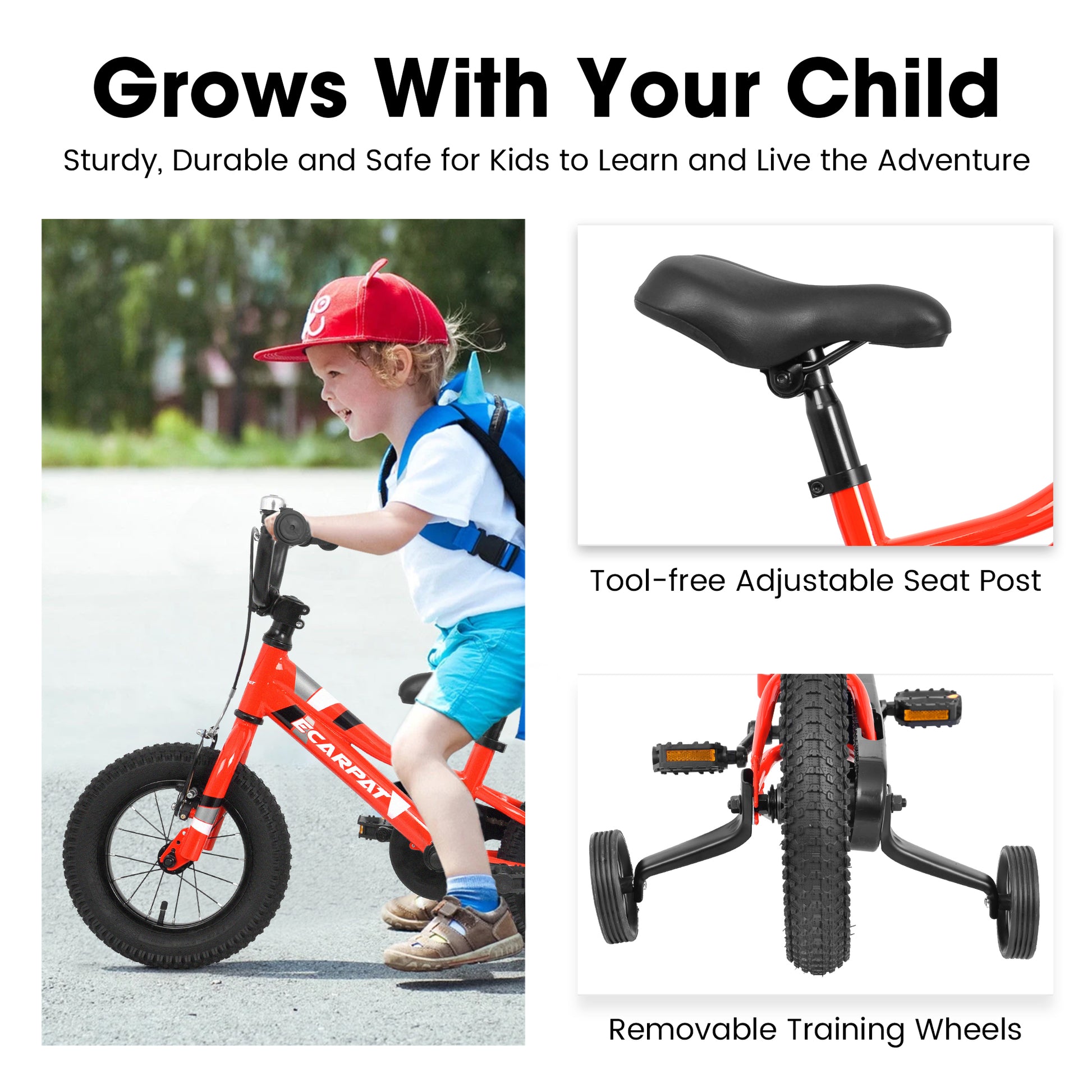 A14117 Ecarpat Kids' Bike 14 Inch Wheels, 1 Speed Boys Girls Child Bicycles For2 4Years, With Removable Training Wheels Baby Toys, Front V Brake, Rear Holding Brake Red 50 99 Lbs Cute Polyurethane Foam 3 To 4 Years Carbon Steel Indoor & Outdoor Use