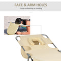 Outsunny Folding Beach Lounge Chair With Face Hole And Arm Slots, 5 Level Adjustable Sun Lounger Tanning Chair With Pillow For Patio, Garden, Beach, Pool, Beige Beige Oxford Fabric