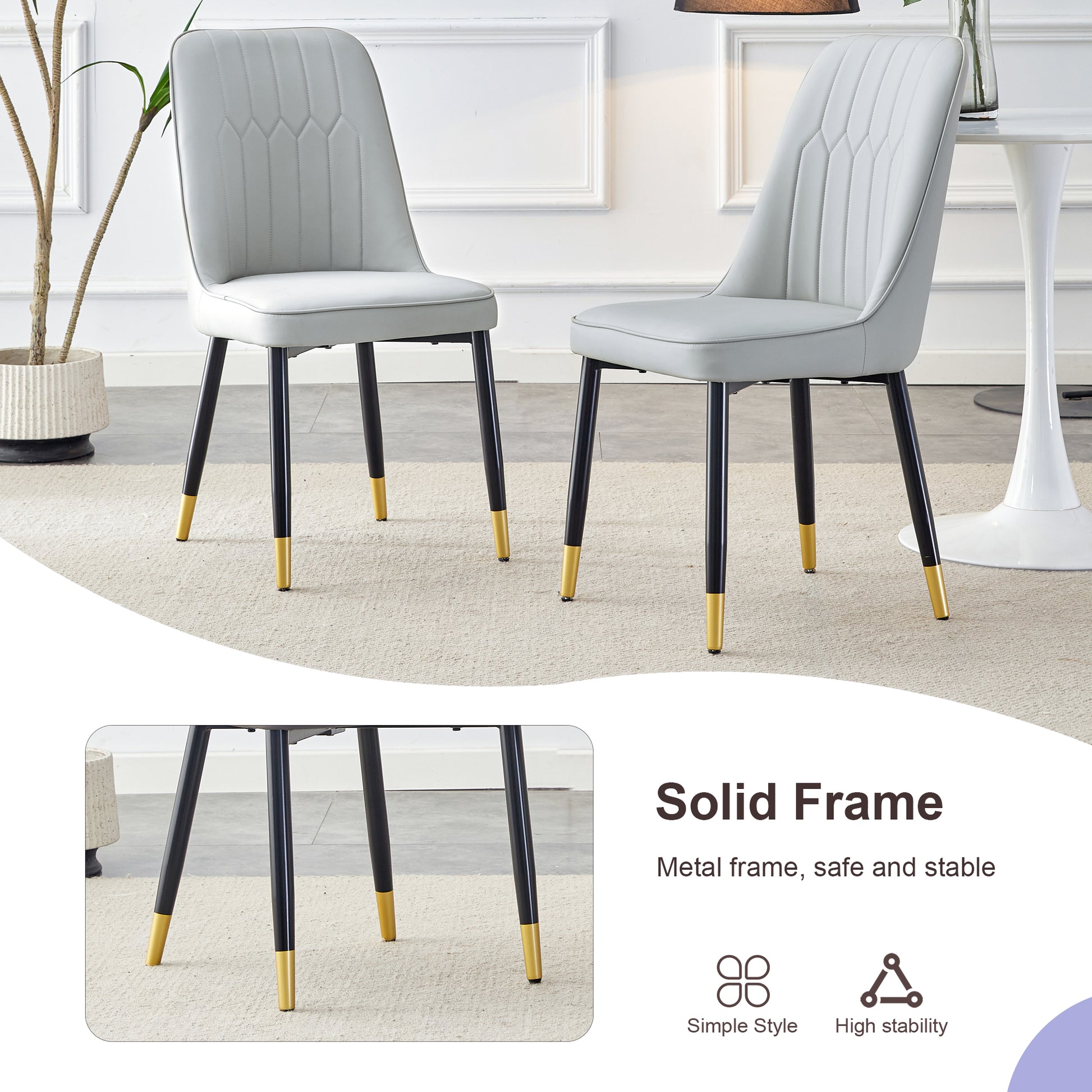 Table And Chair Set.Modern Extendable Mdf Dining Table.The Table Has A Telescopic Design, Suitable For Gatherings Of Different Size.Paired With 6 Light Gray Chairs With Pu Cushions And Metal Legs. Light Gray,White Seats 6 Mdf Metal