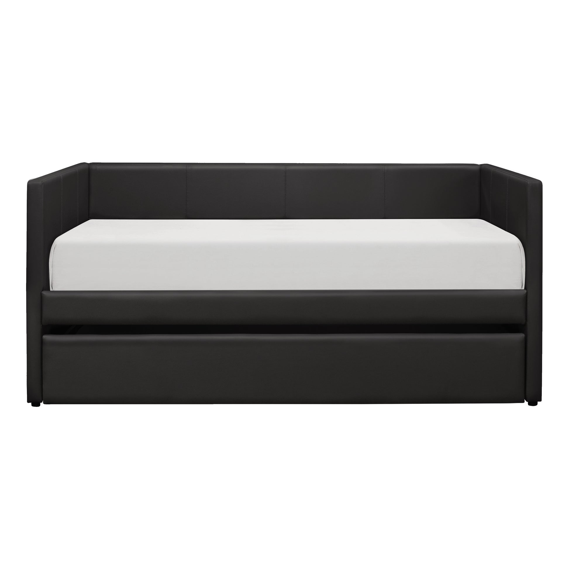 Black Faux Leather Upholstered Contemporary Daybed With Trundle Wooden Furniture 1Pc Box Spring Not Required Black Wood Primary Living Space Contemporary Faux Leather Wood