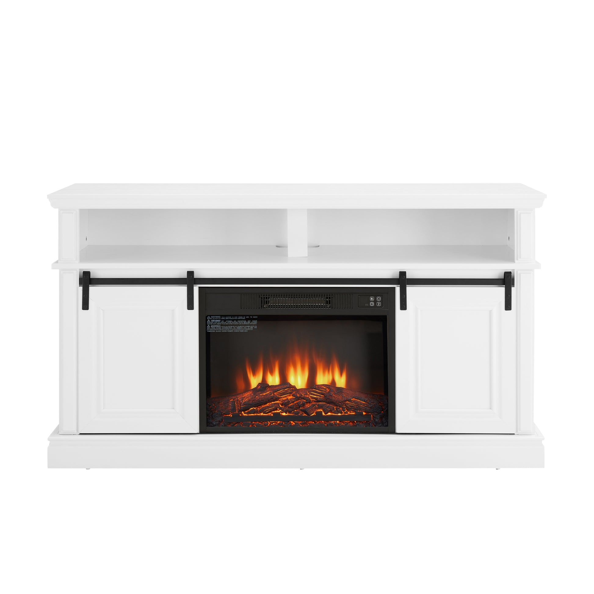 Media Console Table With Storage Cabinet, Mid Century Modern Tv Console With 23" Fireplace Insert, Multipurpose Sliding Door Tv Cabinet Large Storage Space, 58.11"W*15.79"D*32.36"H Antique White Antique White 60 69 Inches 60 69 Inches 60 Inches Mdf