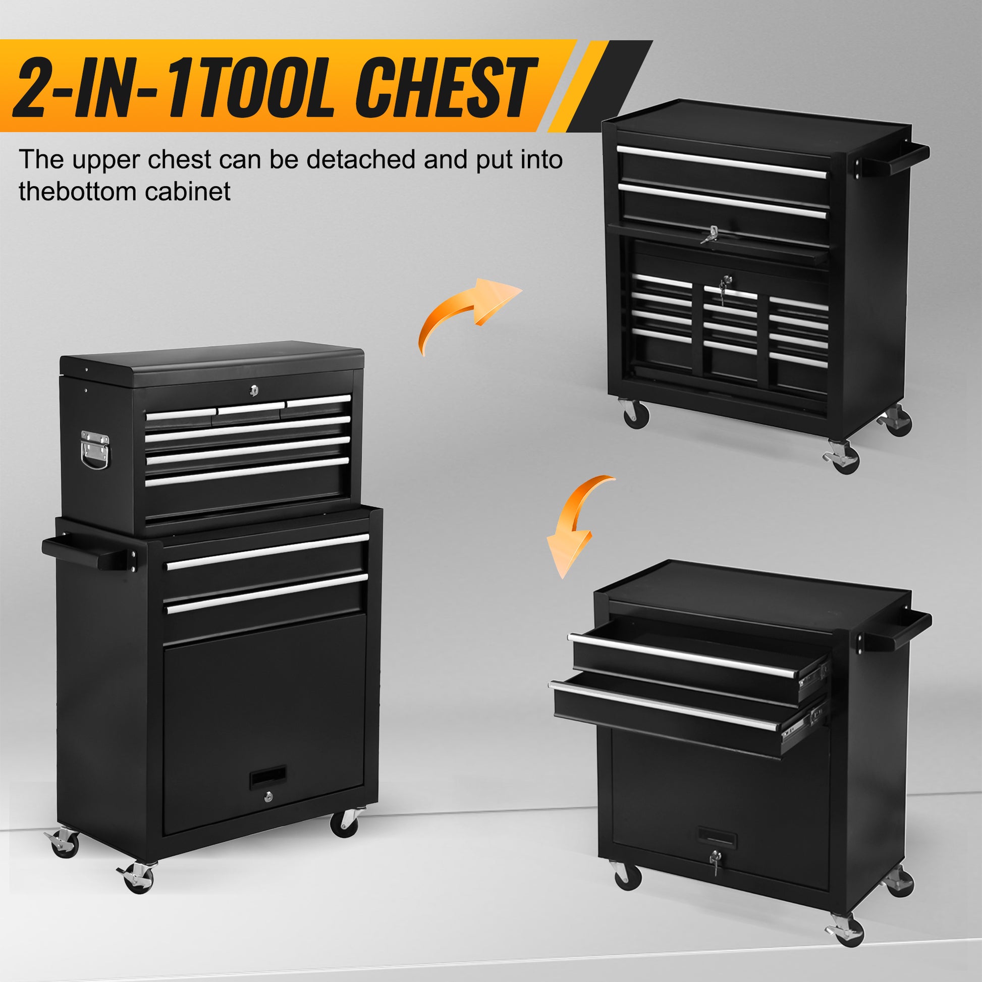 High Capacity Rolling Tool Chest With Wheels And Drawers, 8 Drawer Tool Storage Cabinet Black Iron