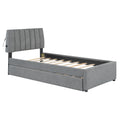 Teddy Fleece Twin Size Upholstered Platform Bed With Trundle, Gray Twin Gray Fleece