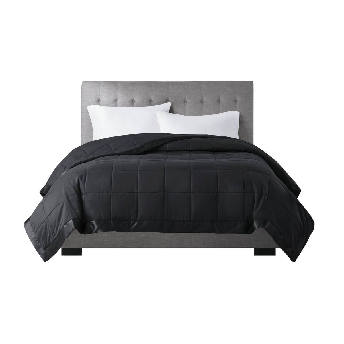Lightweight Down Alternative Blanket With Satin Trim Black Twin Black Polyester