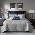 6 Piece Reversible Jacquard Quilt Set With Throw Pillows Navy Full Queen Navy Cotton