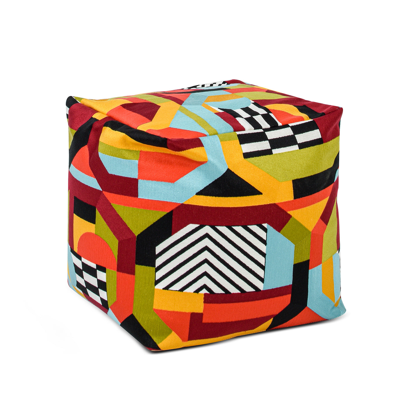 Pouf 20" Luxury Oversized Bean Bag Cube Ottoman, Colorpop Multicolored Embroidery Multicolor Polypropylene Fabric