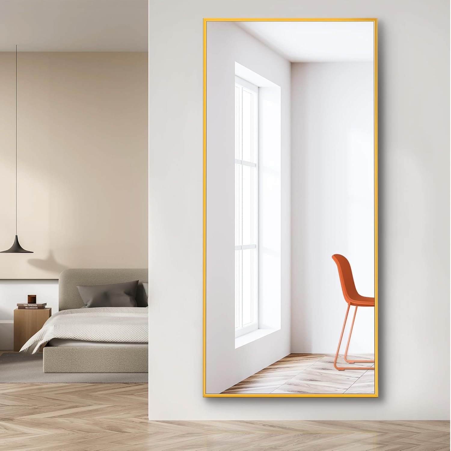 Dolonm Full Length Mirror With Stand, 71"X24" Aluminum Alloy Body Mirror And Shatter Proof Glass Made, Free Standing, Leaning Or Wall Mounted Mirror For Bedroom, Dressing Room And Living Room, Gold Golden Mirror