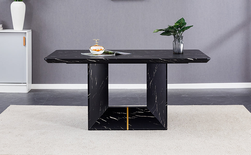 This Modern Dining Table With Mdf Marbled Design Gives You A Luxurious And Elegant Feel, Adding A Touch Of Elegance Whether It Is A Family Dinner Or Entertaining Guests. Black Mdf
