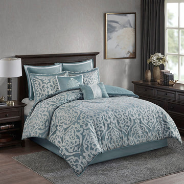 8 Piece Jacquard Comforter Set Aqua Silver Cal King California King Aqua Silver Polyester