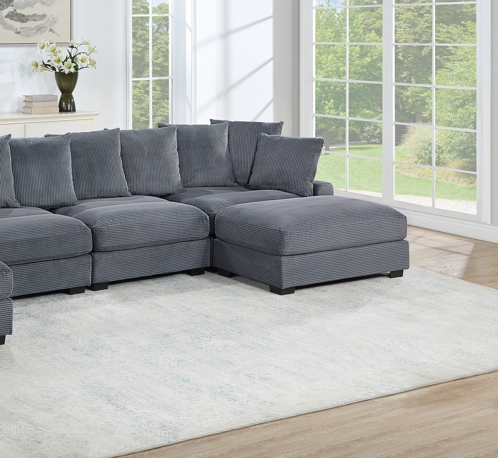 Contemporary Dark Gray 6Pc Modular Sectional Set Corduroy Couch Laf & Raf Chairs 2X Armless Chairs 2X Ottomans Living Room Furniture Dark Gray Primary Living Space Cushion Back Contemporary,Modern Modular Rubberwood Corduroy 6 Seat