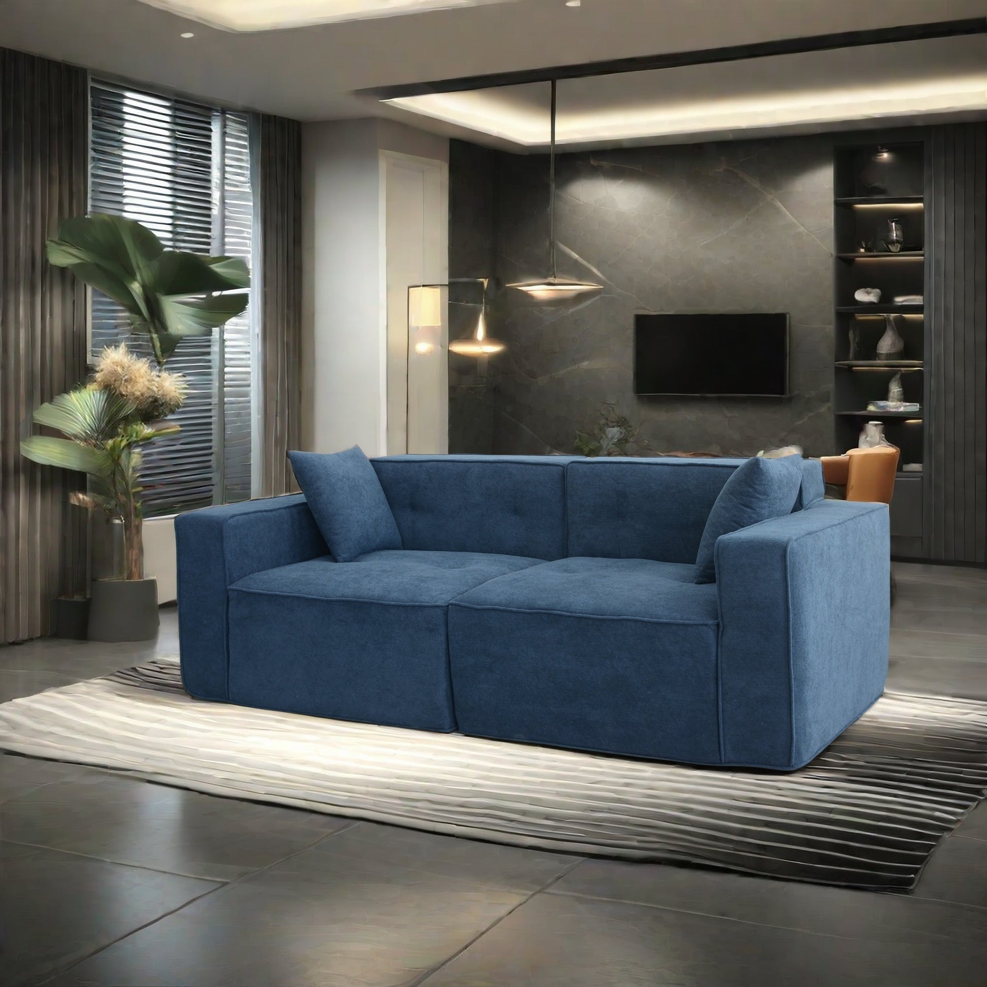 Modern Teddy Velvet Sofa,Full Foam 3 Seat Compression Sofa,The Soft Polyester Cotton Cushion And Wide Seating Depth Make The Large Sofa Have A Small Volume Blue Linen Wood Primary Living Space Soft