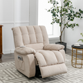 Massage Recliner Chair Electric Power Lift Recliner Chairs With Heat, Vibration, Side Pocket For Living Room Bedroom, Beige Beige Velvet