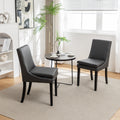 Modern Dining Chairs Set Of 2, Upholstered Kitchen & Dining Room Chairs With Solid Wood Legs,Tufted Linen Fabric Chairs For Living Room, Restaurant Dark Grey Foam Pu Leather