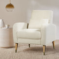 Mid Century Modern Accent Chair, Upholstered Armchair Living Room Chair, Comfy Single Sofa Chair With Metal Legs, Polyester Fabric Chair For Living Room Bedroom White Sherpa