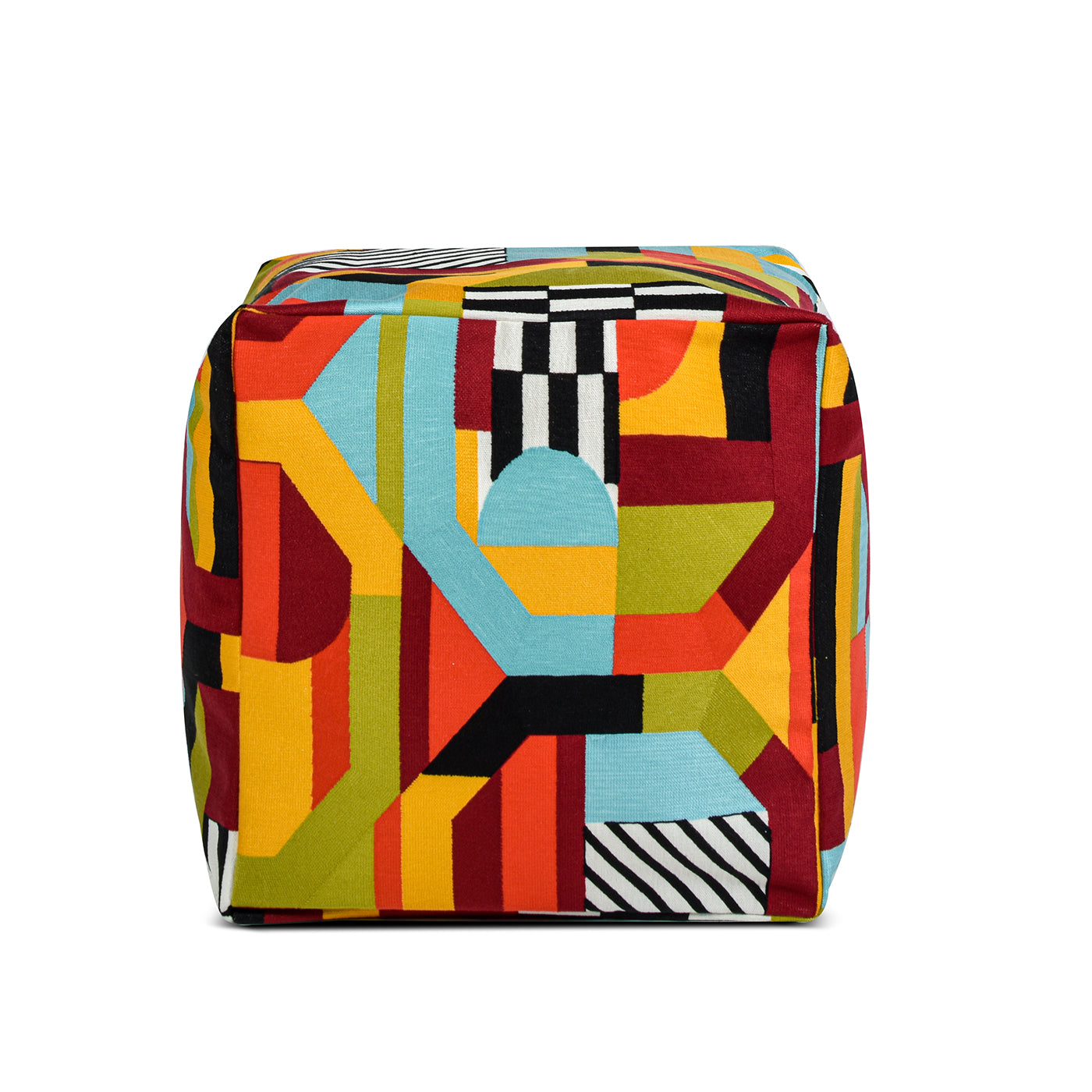 Pouf 20" Luxury Oversized Bean Bag Cube Ottoman, Colorpop Multicolored Embroidery Multicolor Polypropylene Fabric