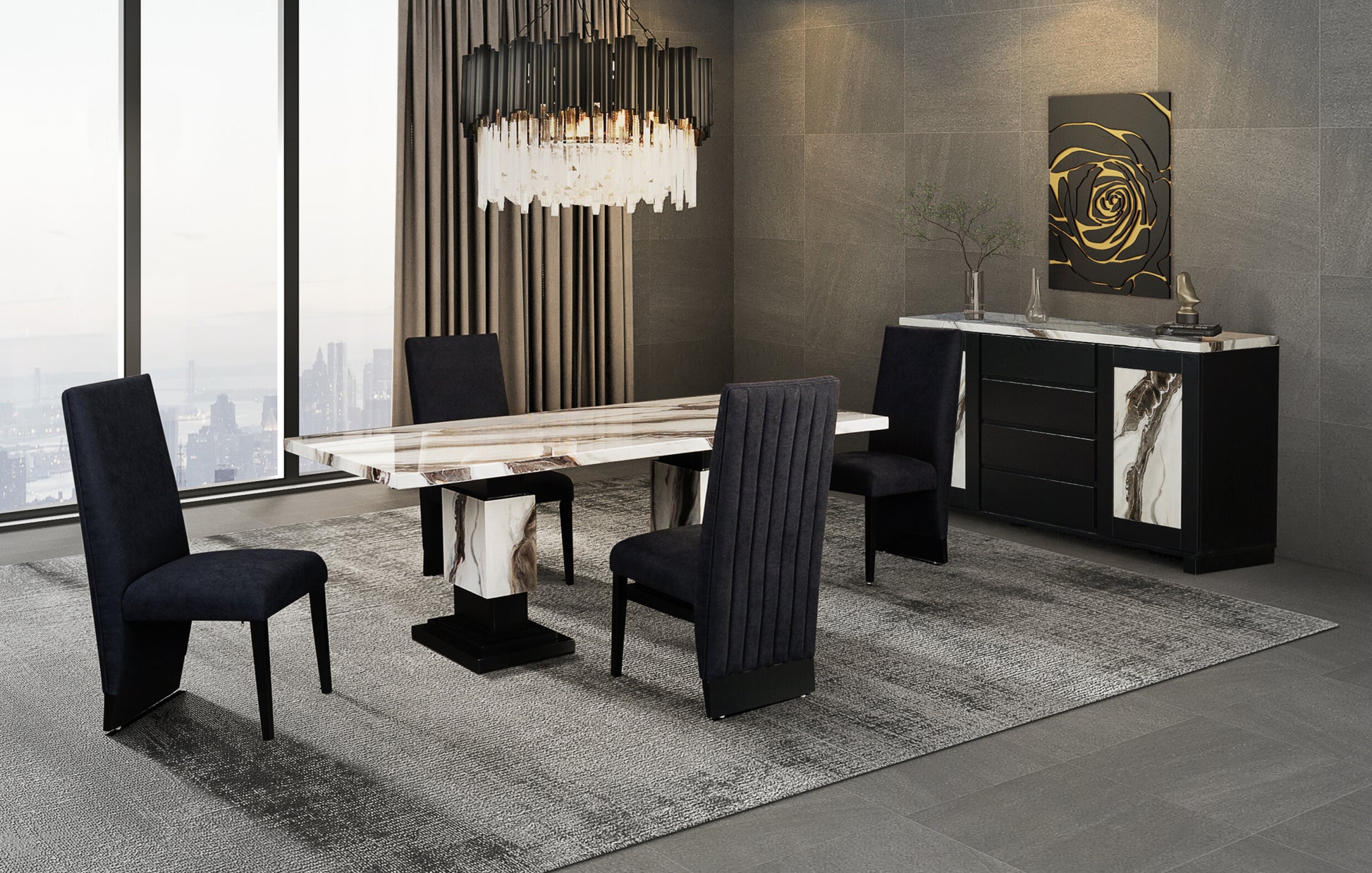 Stacey Zebra White Black Dining Table Multicolor Rubber Wood
