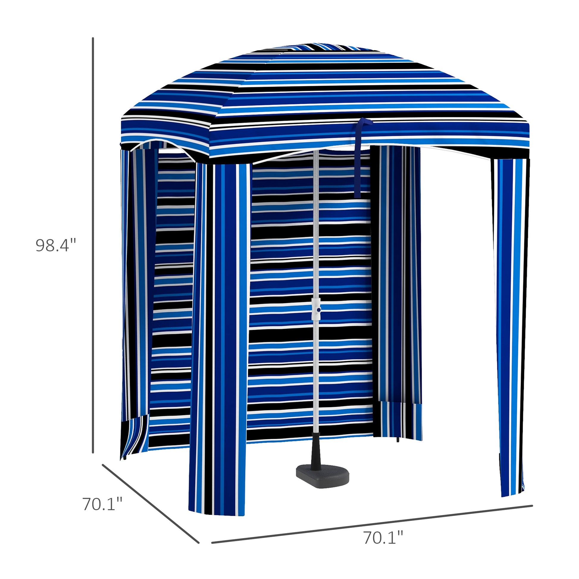 Outsunny 5.9' X 5.9' Portable Beach Umbrella, Ruffled Outdoor Cabana With Walls, Vents, Sandbags, Carry Bag, Blue Stripe Multicolor Polyester