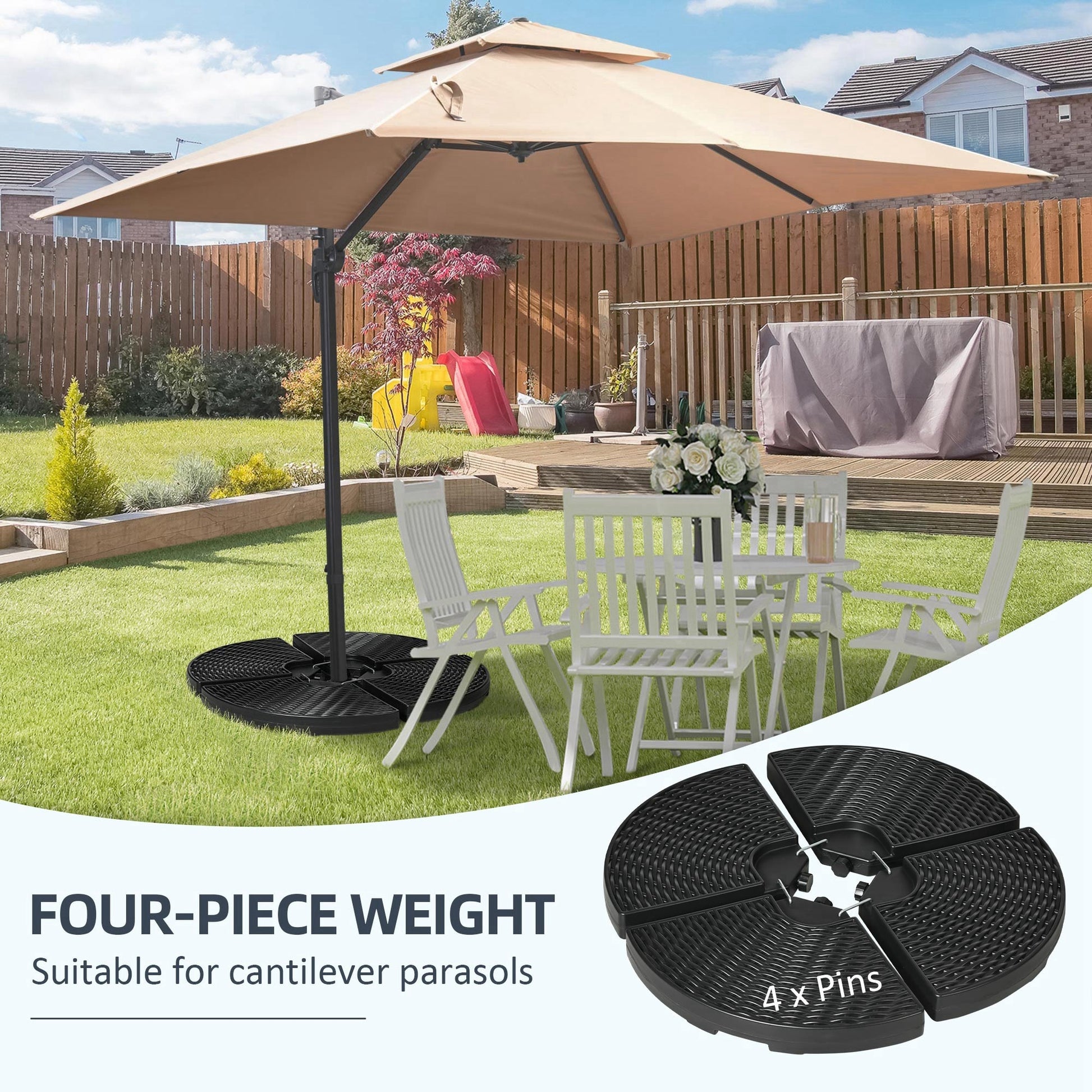 Outsunny Hdpe Material Patio Umbrella Base Weights Sand Filled Up To 150 Lb. For Any Offset Umbrella Base 4 Piece, Water Or Sand Filled, All Weather, Black Round Black Hdpe