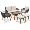 K&K 6 Piece Rope Patio Furniture Set, Outdoor Furniture With Acacia Wood Cool Bar Table With Ice Bucketdeep Seat Patio Conversation Set With Two Stools For Backyard Porch Balcony Black & Beige Yes Complete Patio Set Beige Black Seats 6 Weather Resistant