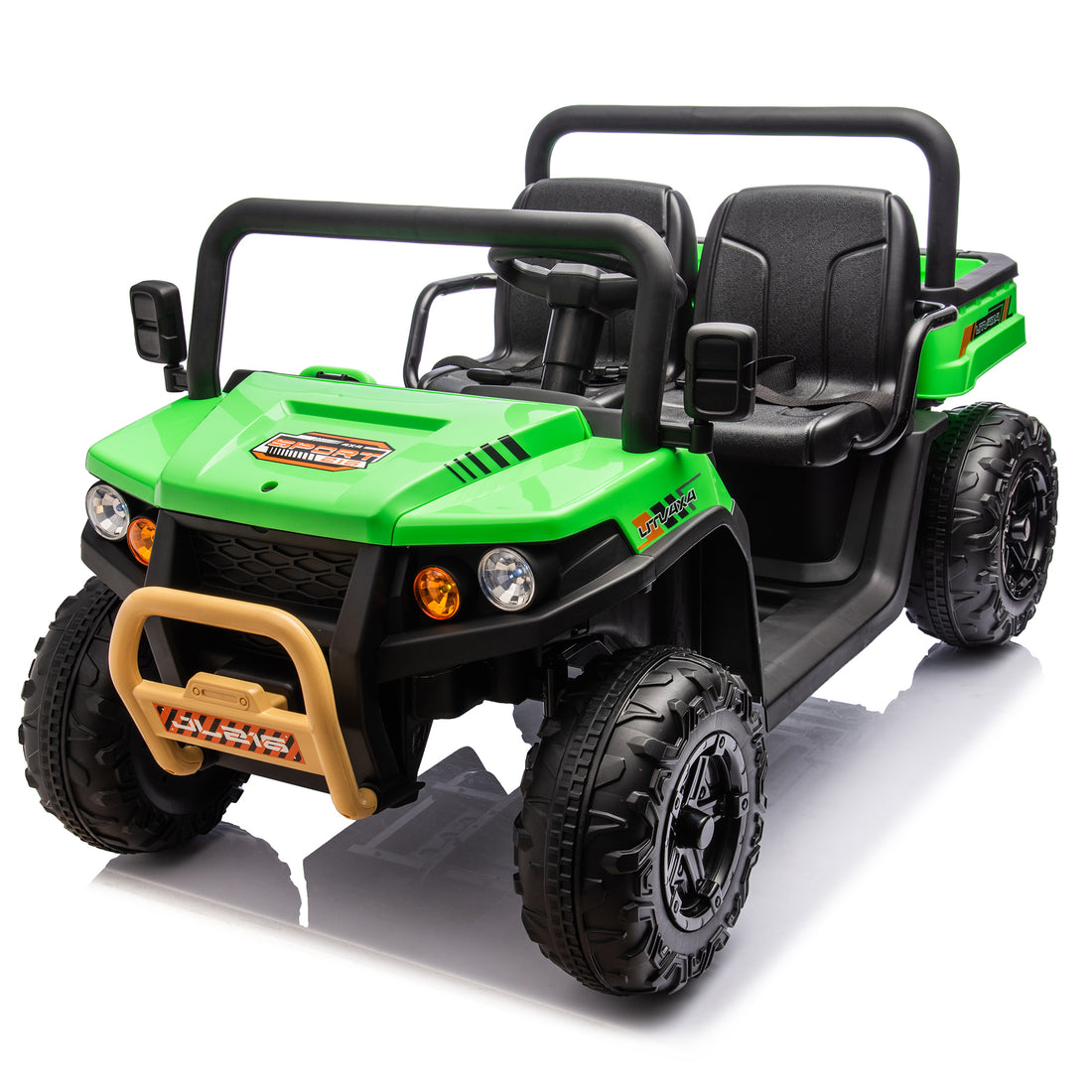 24V Xxxl Kids Ride On Utv W Parents Remote Control,Two Seater,Automatic Tipping Bucket,Rear Wheel Suspension,Slow Start,Portable Handle,Safety Belt,Led Light,Usb,Mp3,Bluetooth,Horn For Kids Aged 3 8. Green 50 99 Lbs Polypropylene