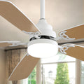 Indoor Modern 52 Inch Ceiling Fan With Dimmable 6 Speed Wind 5 Blades Remote Control Reversible Dc Motor With Led Light White Mdf