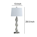 Ruth 30 Inch Accent Table Lamp, Glass Diamond Pedestal Base, White, Silver Silver White Glass Metal