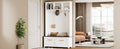 Versatile 4 In 1 Hall Tree With 6 Golden Hooks, Brown Wood Grain Bench With Multiple Storage Space, Entryway Coat Rack With 2 Drawers For Living Room, Hallway, White, 47.2''W*76.6''H White Primary