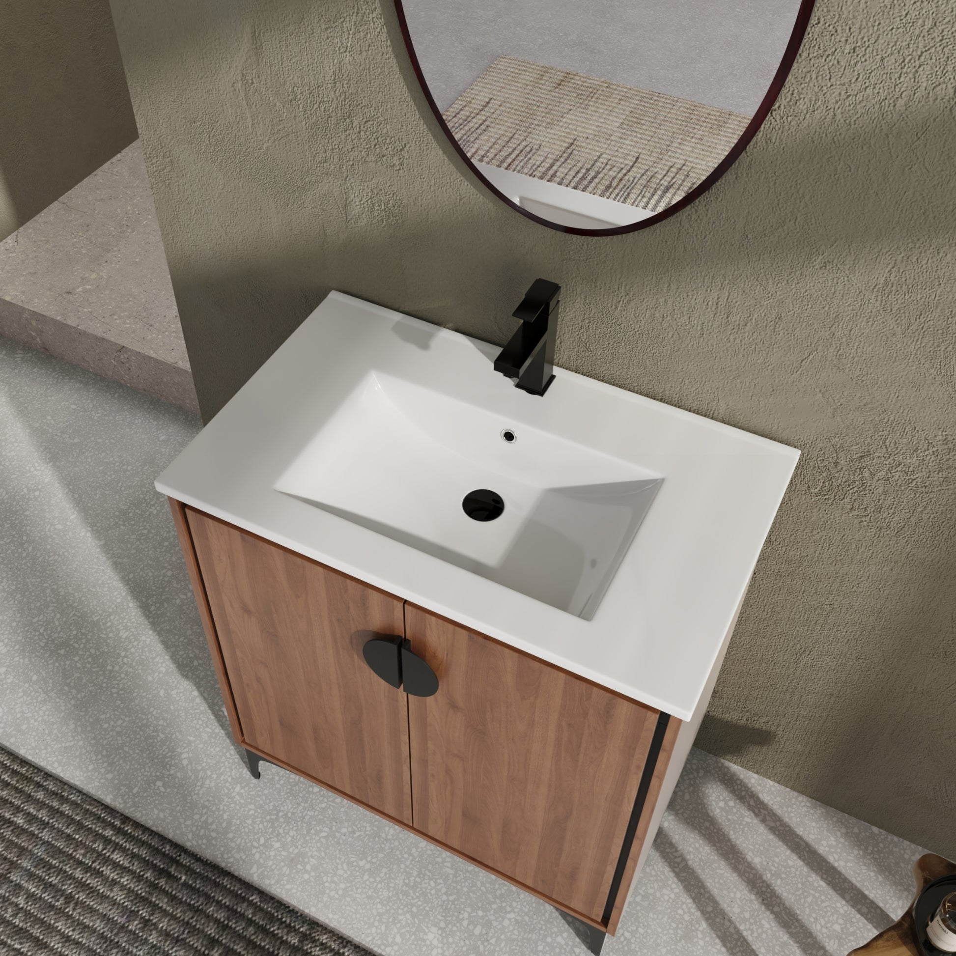 30 "Bathroom Vanity, 2 Doors, Bathroom Cabinet Vanity Freestanding Cabinet Engineered Wood With Sink Brown Bathroom American Design Ceramic Engineered Wood