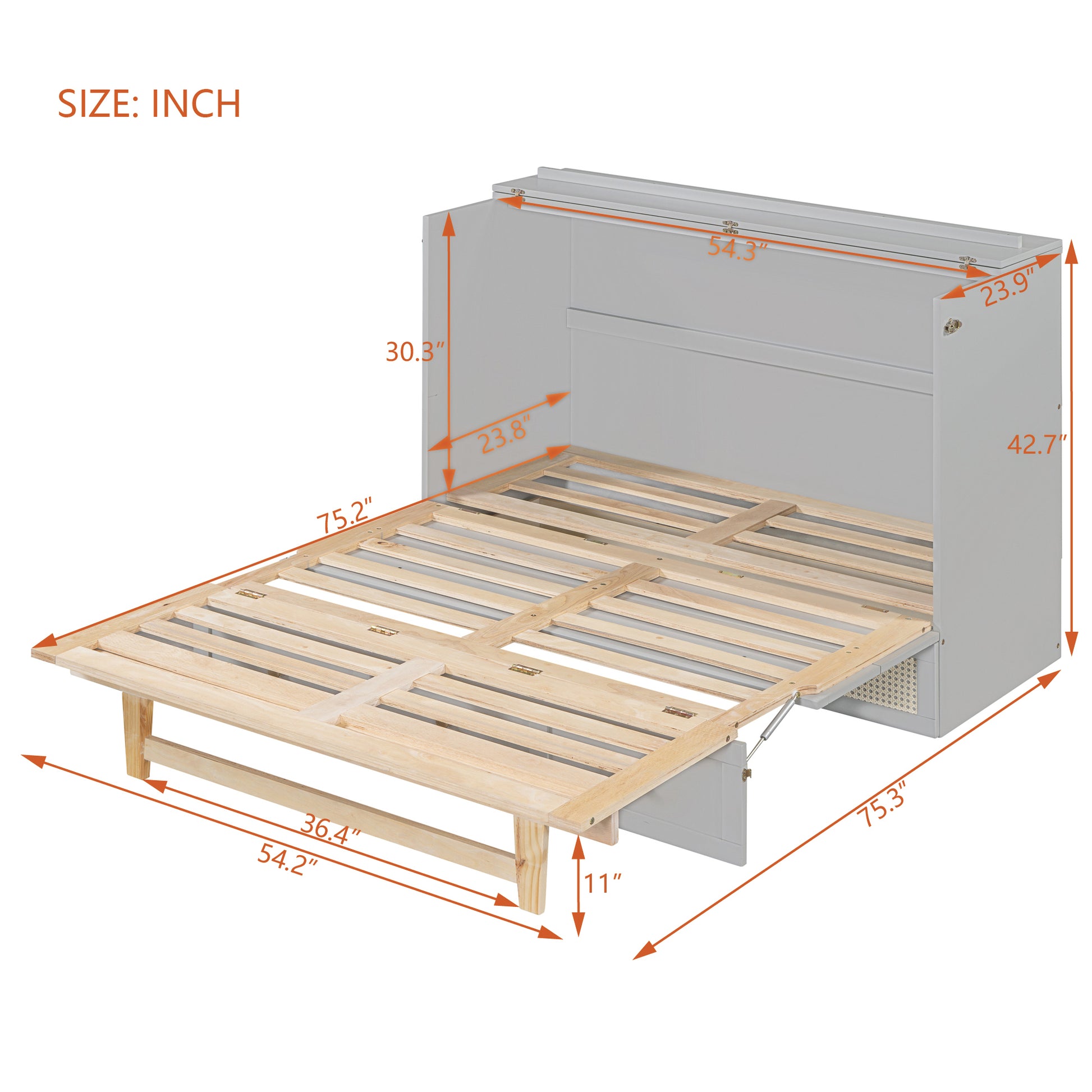 Full Size Murphy Bed With Large Drawers,Gray Full Gray Plywood