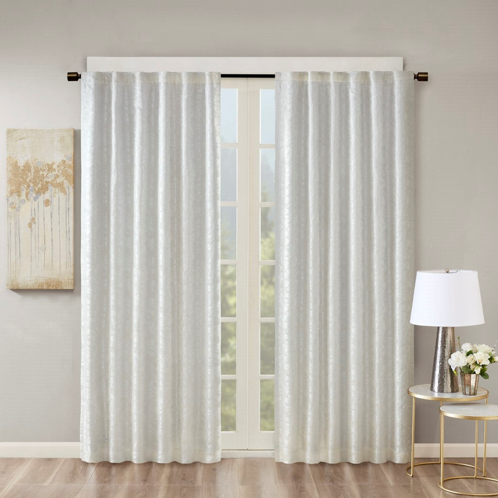 Jacquard Lined Total Blackout Rod Pocket Back Tab Curtain Panel Only 1 Pc Panel White Polyester