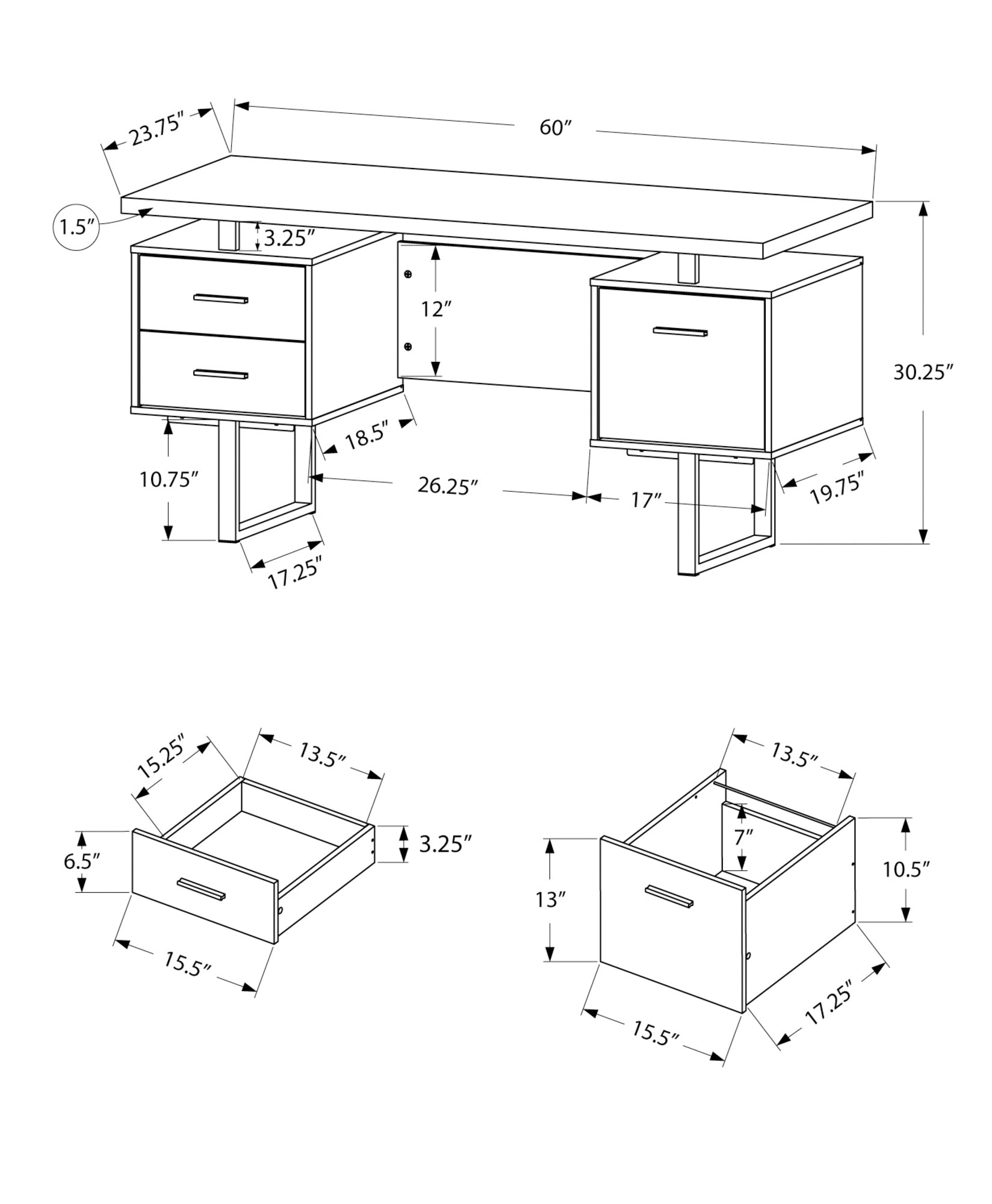 Computer Desk, Home Office, Laptop, Left, Right Set Up, Storage Drawers, 60"L, Work, Brown Laminate, Black Metal, Contemporary, Modern Cherry Particle Board