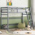 Twin Size High Loft Bed With Inclined Ladder, Guardrails,Grey Twin Grey American Design Pine