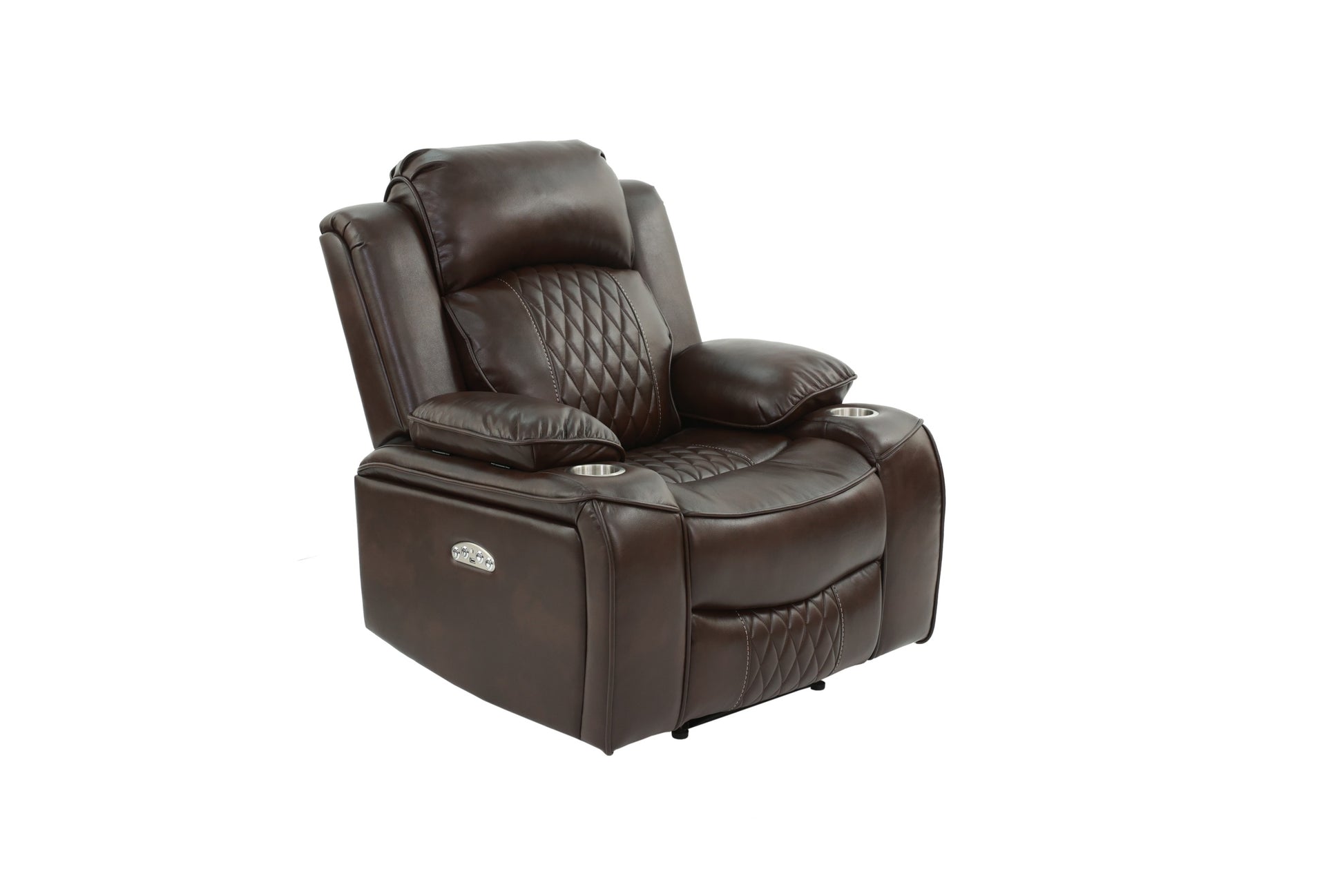 Power Motion Recliner Chair 1Pc Chair Contemporary Brown Color Gelstorage Arms W Cup Holder Living Room Furniture Brown Faux Leather Power Push Button Primary Living Space Cushion Back Contemporary,Modern Pillow Top Arms Metal & Wood