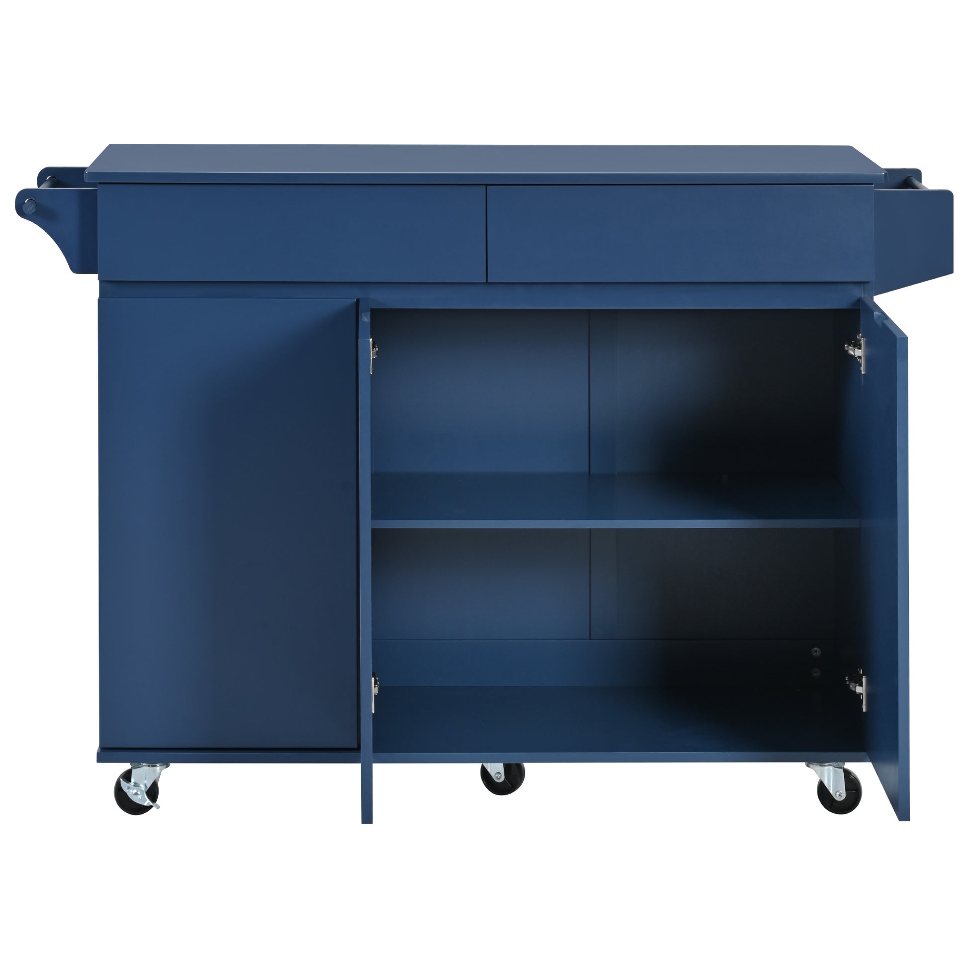 K&K 53.2'' Kitchen Island With Drop Leaf, Kitchen Storage Cart With Spice Rack, Towel Rack And 2 Drawers, Rolling Kitchen Island On Wheels With Adjustable Shelves For Kitchen, Dining Room, Navy Blue Navy Blue Brown Kitchen