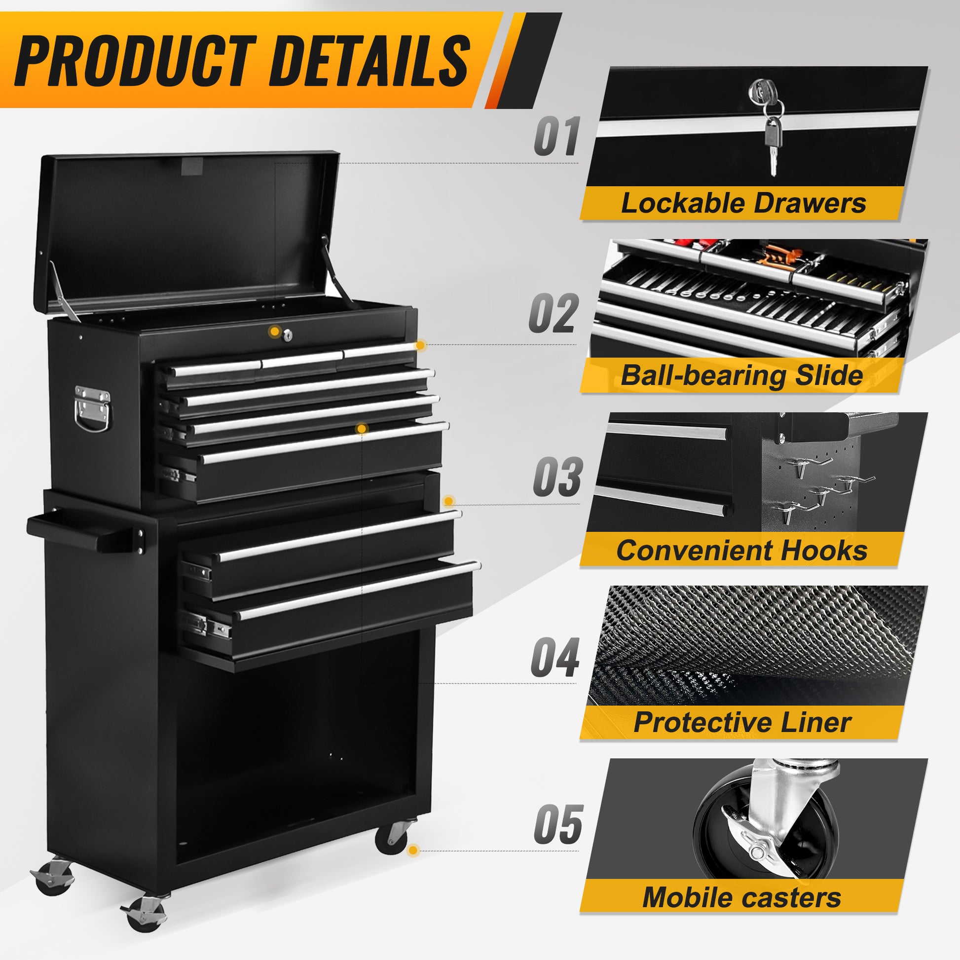 High Capacity Rolling Tool Chest With Wheels And Drawers, 8 Drawer Tool Storage Cabinet Black Iron