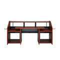 Cherry Music Desk With Earphone Rack Cherry Keyboard Tray Computer Desk Office Freestanding Rectangular Shelves Wood Metal Sled