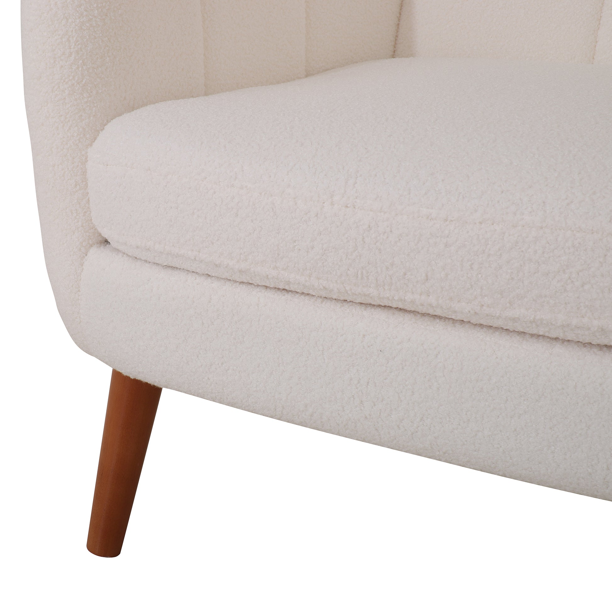 Mid Century Accent Chair, Ivory White, Modern Retro Club Chair, Birch Frame, Upholstered Teddy Wool Fabric, Single Sofa Armchair For Small Spaces, Living Room, Bedroom, Reading Corner, Balcony,Office Ivory White Espresso Primary Living Space