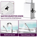 Waterfall Bathtub Faucet With Sprayer, 3 Hole Roman Tub Filler With Hand Shower Deck Mount Waterfall Tub Spout Set Chrome Stainless Steel