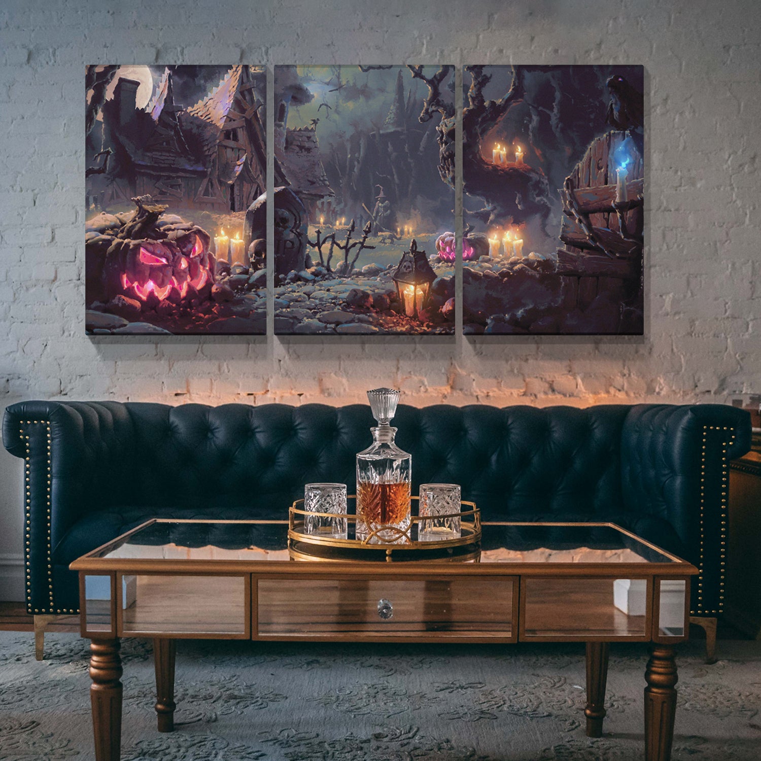 3 Panel Canvas Wall Art Prints Halloween Painting Print Gallery Wrap Artwork For Living Room Decoration 1624Inch Thickness 1.5Inch Multicolor Halloween Canvas