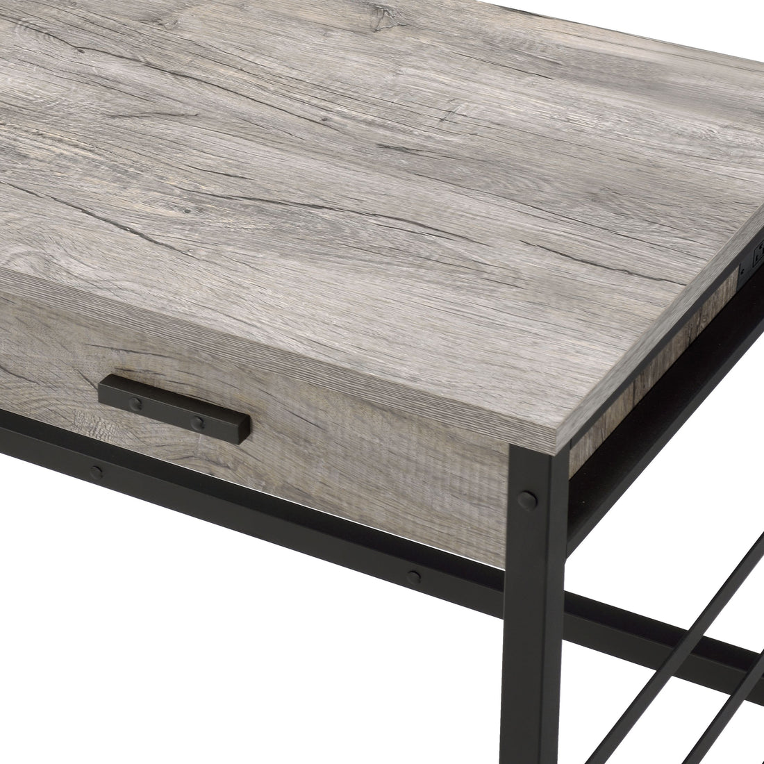 Disho Light Weathered Oak & Black Finish Writing Desk W Usb Oak Synthetic Wood