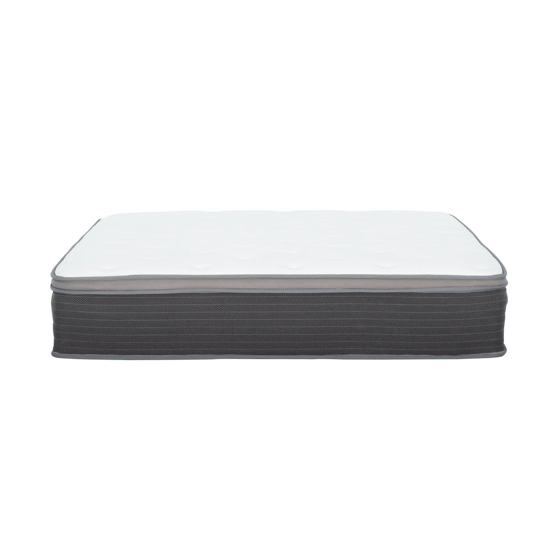 12 In. Cal King Size Pocket Spring Hybrid Mattress Bed In A Box, Plush Euro Top Gel Memory Foam Mattress, White Gray Grey White Bedroom Modern Memory Foam Fabric California King