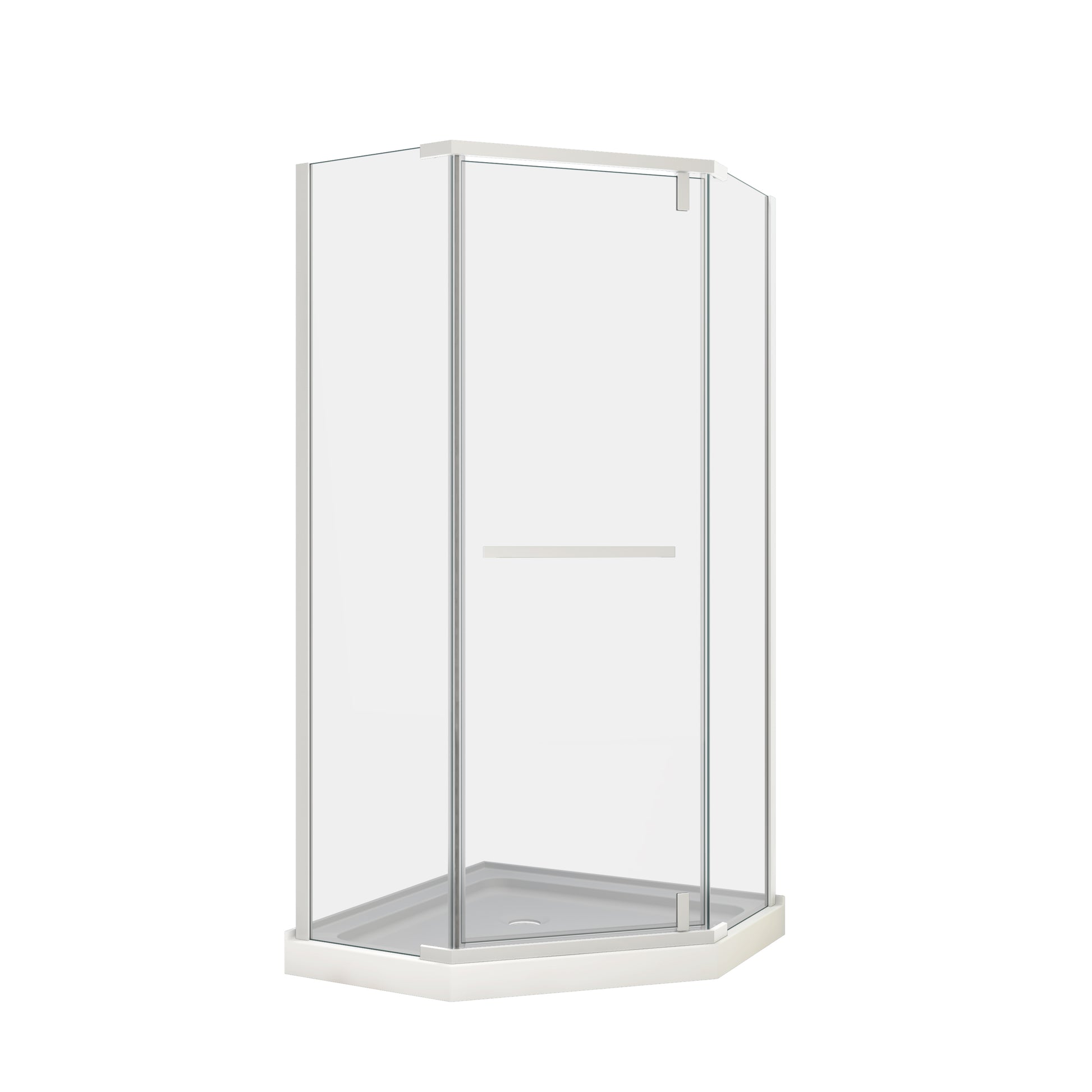 Pivot Shower Door, With 1 4" Tempered Glass34.75 In. X 72 In. Frameless Neo Angle Pivot Shower Enclosure In Matte White. Matte White Aluminium Alloy