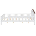 Full Size Wood Platform Bed With House Shaped Headboard, Led And Built In Storage, White Box Spring Not Required Full White Wood Bedroom Bed Frame Wood