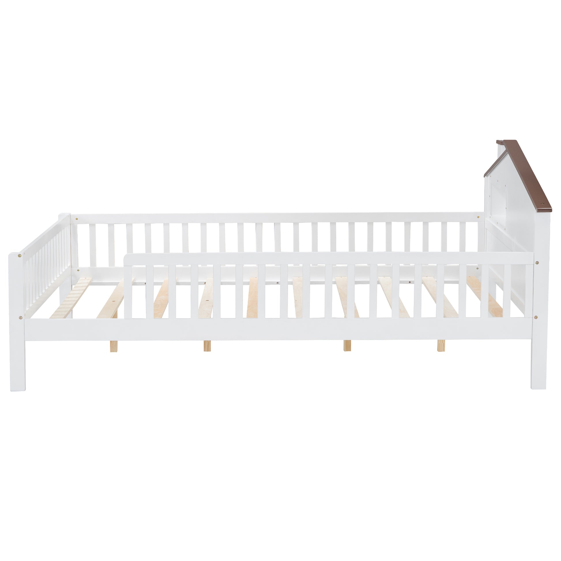 Full Size Wood Platform Bed With House Shaped Headboard, Led And Built In Storage, White Box Spring Not Required Full White Wood Bedroom Bed Frame Wood