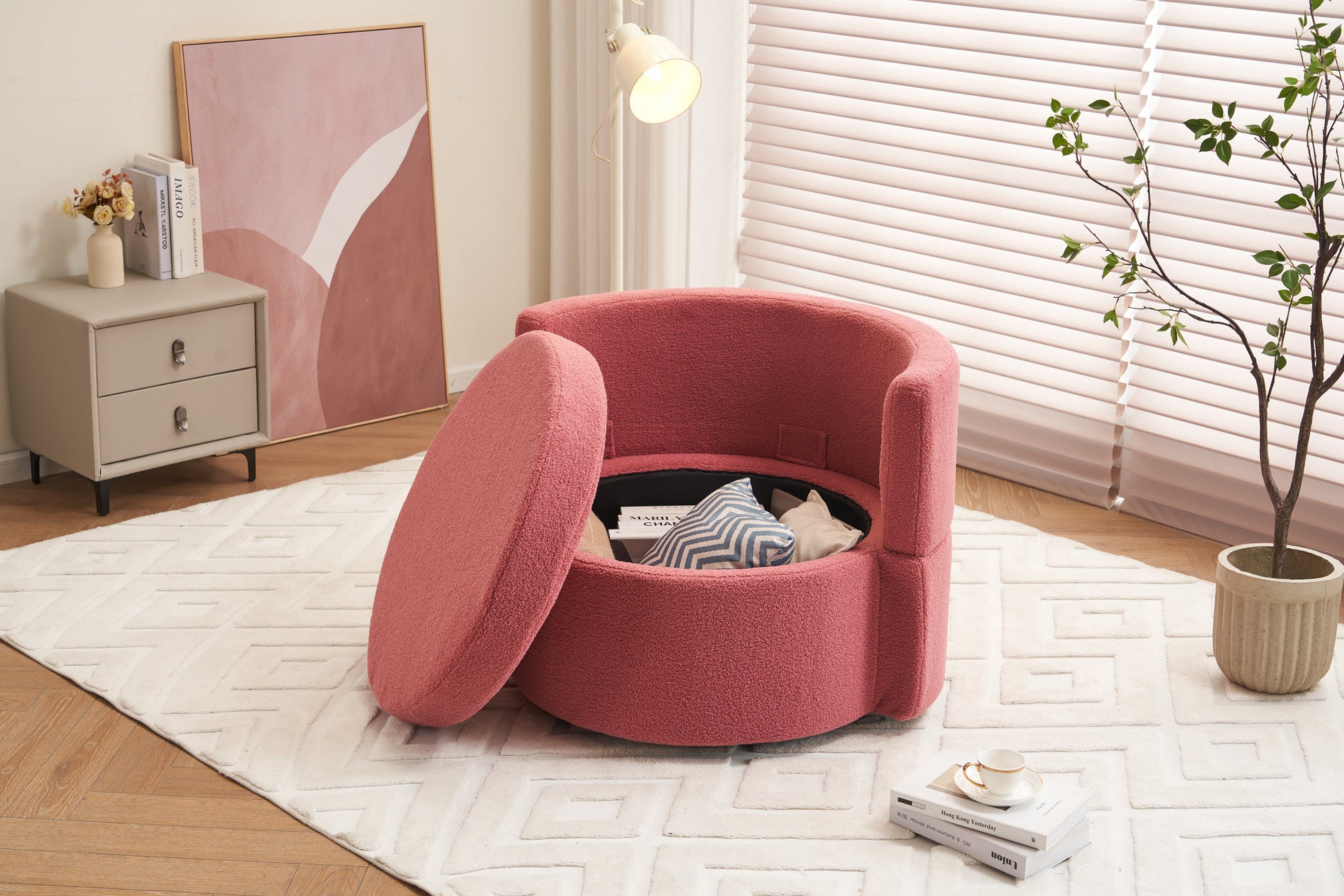 029 Teddy Fabric Swivel And Storage Chair With Back Cushion For Living Room,Dark Pink Dark Pink Primary Living Space Modern Foam Teddy