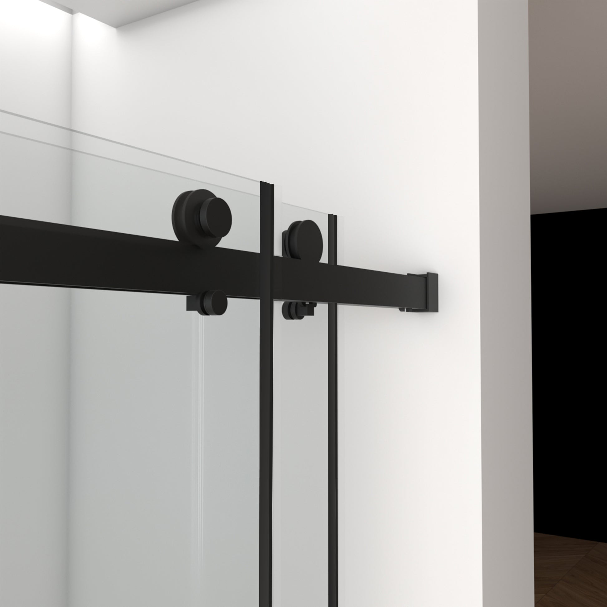 56" 60"W X 76"H Frameless , Double Sliding , With Premium 3 8'' 10Mm Thick Tempered Glass Shower Enclosure,Double Side Easy Clean Coat,Matte Black Finished With Buffer Matte Black Bathroom American Design Stainless Steel