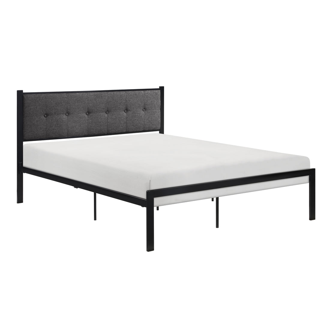 Black Finish Metal Frame 1Pc Full Platform Bed Upholstered Headboard Button Tufting Bedroom Furniture Box Spring Not Required Full Black Metal Bedroom Bed Frame Polyester Metal