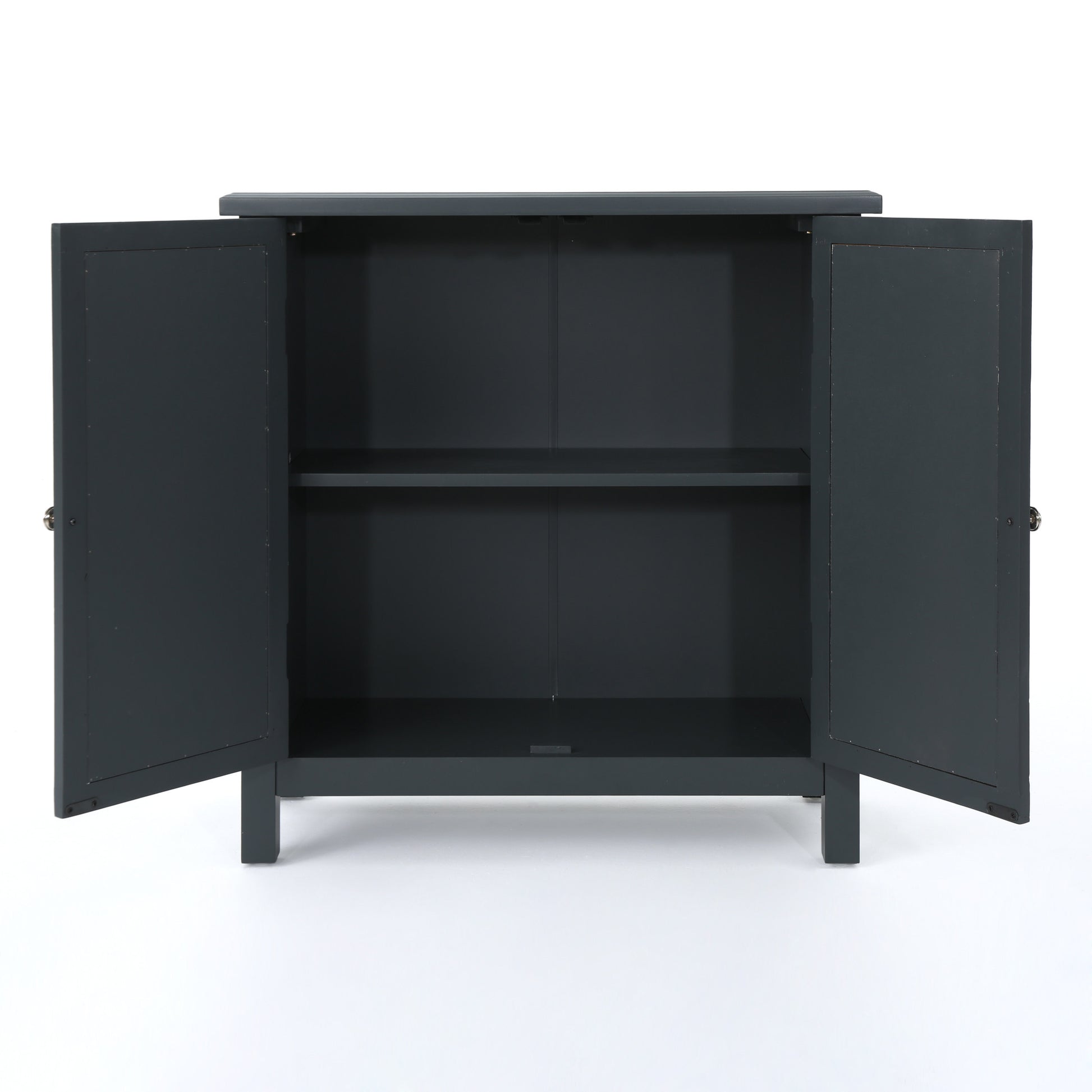 Firwood Mirror Finished Double Door Cabinet, Charcoal Grey Grey Solid Wood